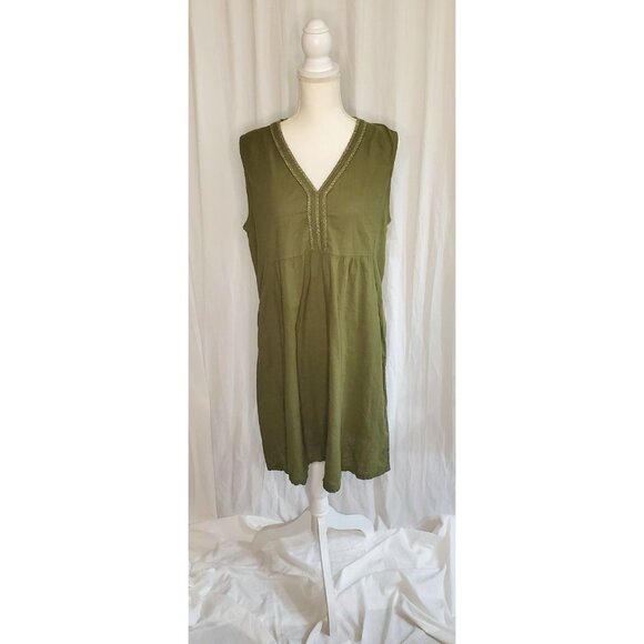 Cottagecore Terzo Millennio Linen Dress Women’s L Green Silver Trim Italy Boho - Picture 5 of 15